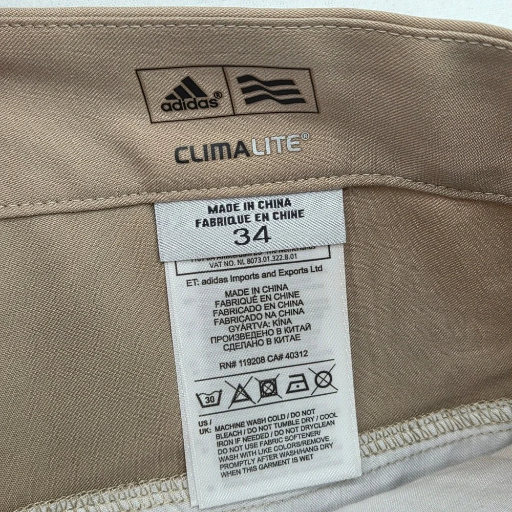 Adidas NEW Men 34 x 38 Tall Chino Pants Khaki Climalite Flat Front Performance‎